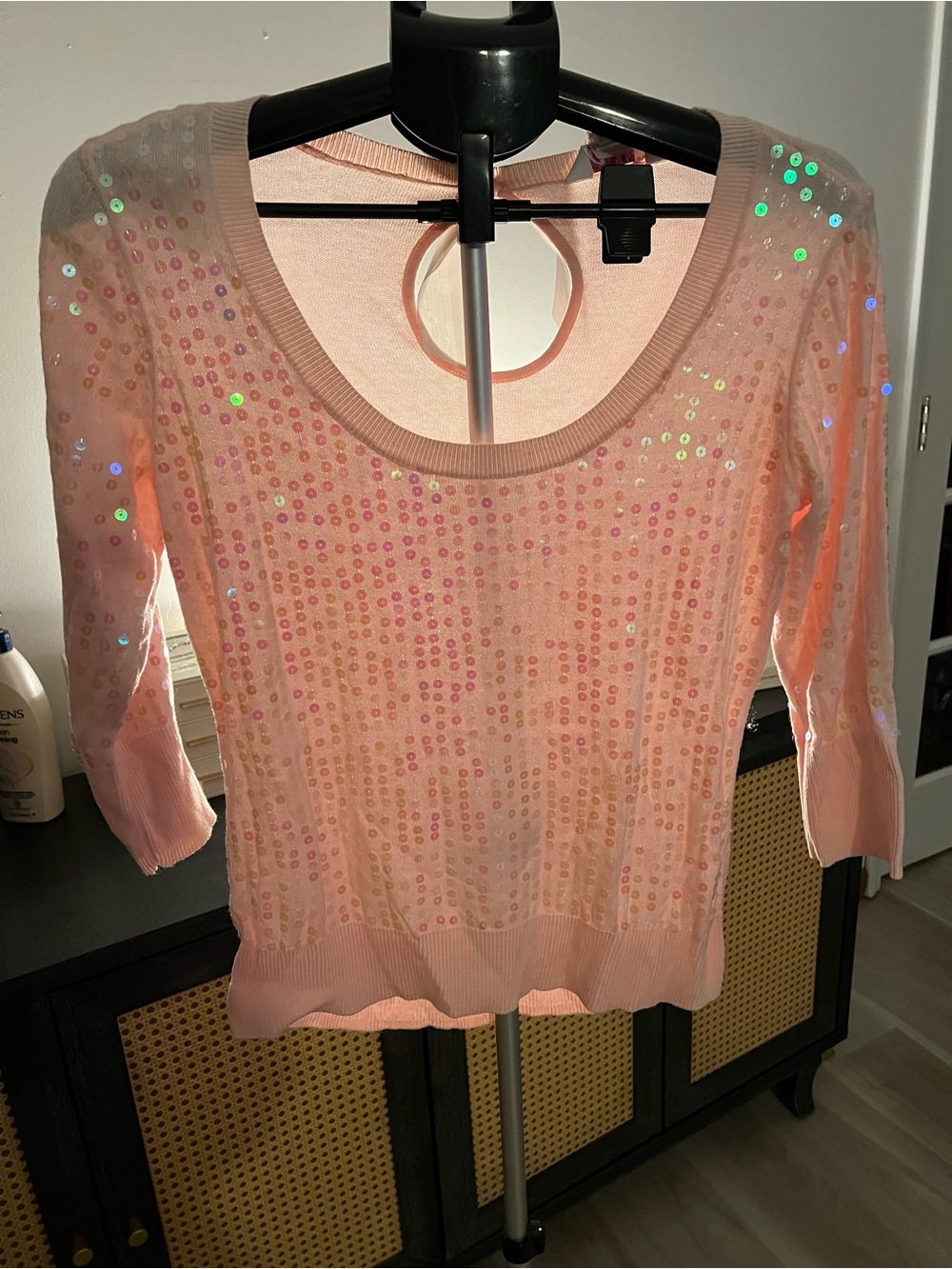 Candie's Light Pink Sequin Scoop Neck Sweater